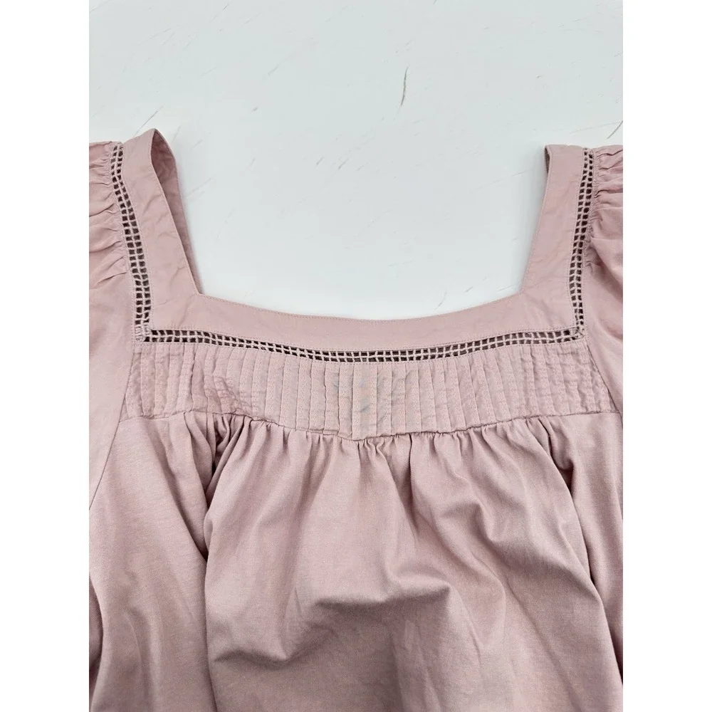 Banana Republic Women's Pink Boho Cottagecore Blouse L Square Neck Puff Sleeve